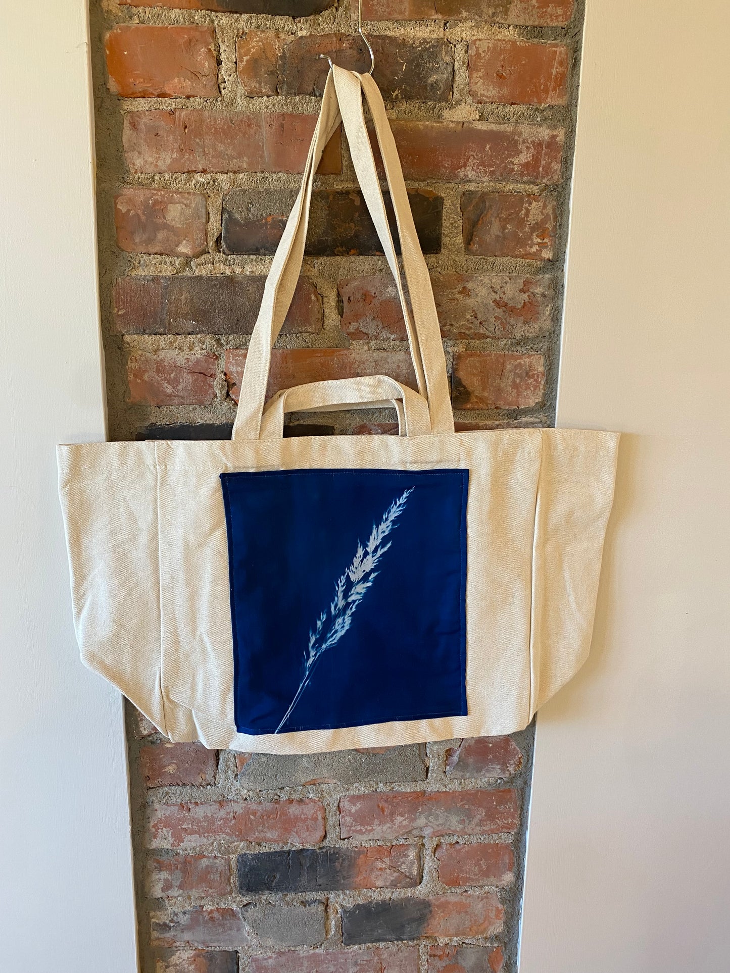 "Reedgrass" Cyanotype Large Canvas Tote Bag