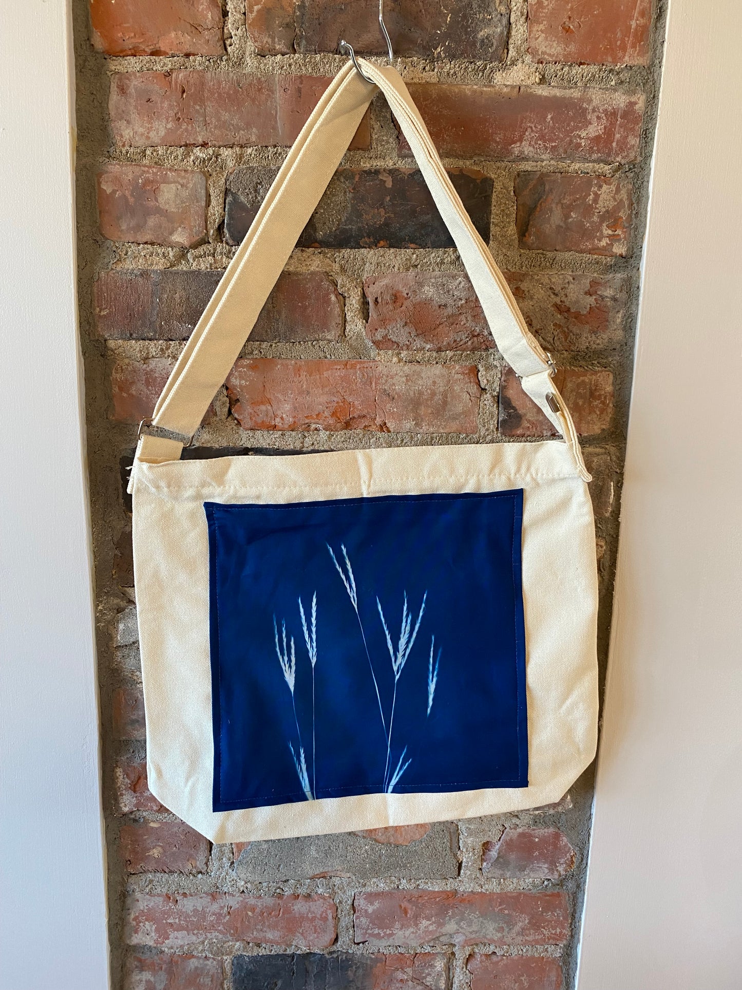 "Big Blue Stem" Cyanotype Zippered Canvas Tote Bag