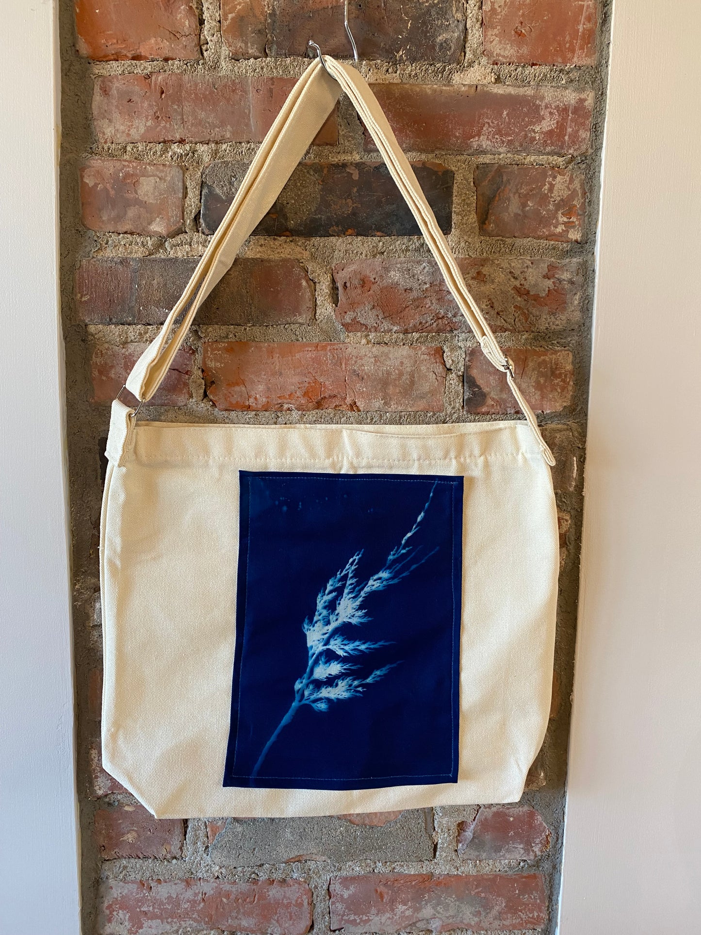 Cyanotype Print Zippered Canvas Tote Bag