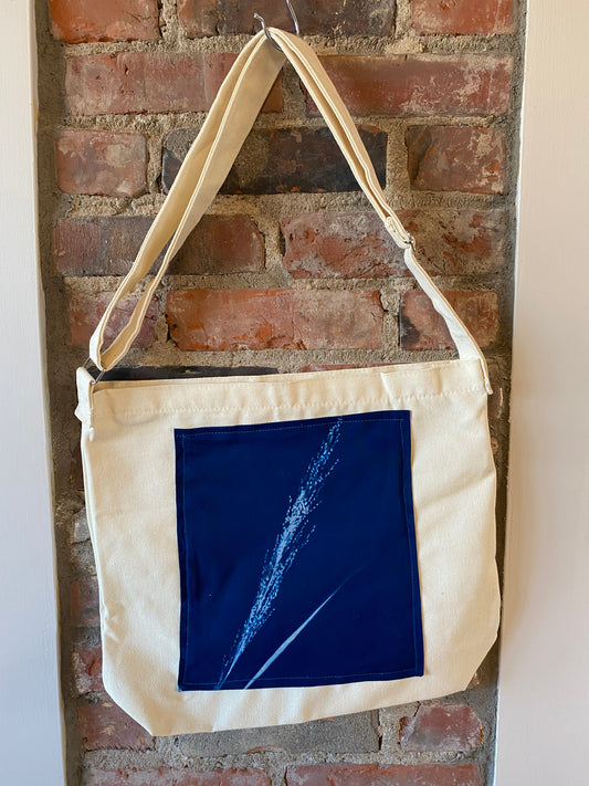 "Switchgrass" Cyanotype Zippered Canvas Tote Bag